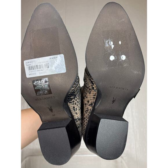 ALLSAINTS "Lior" Leather Snakeskin Embossed Booties in Taupe NWOB 37/US 6 $380 - Picture 9 of 9